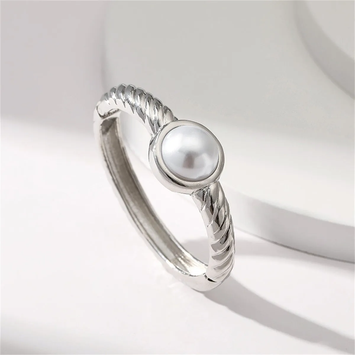 Pearl & Silver-Plated Twine Bangle