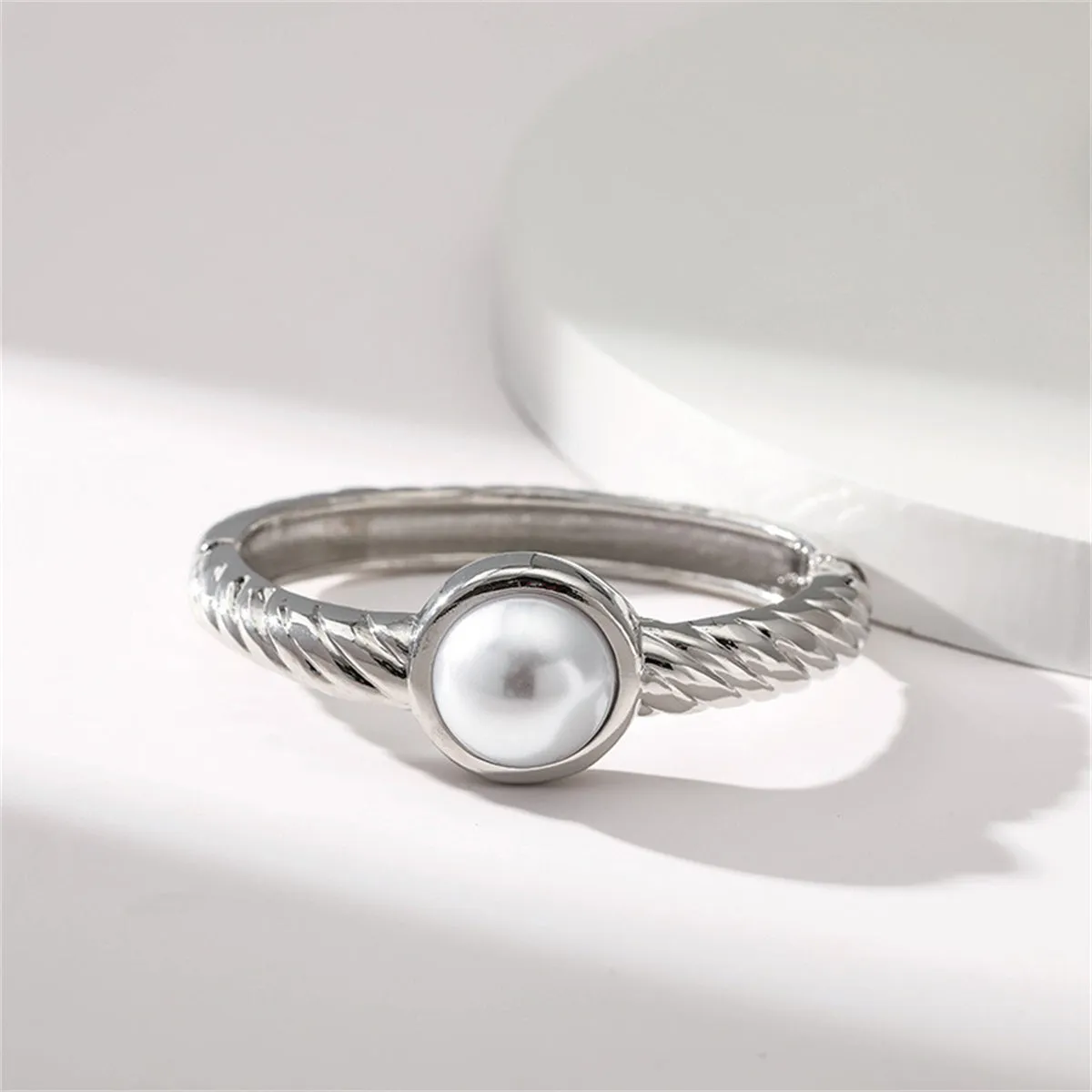 Pearl & Silver-Plated Twine Bangle