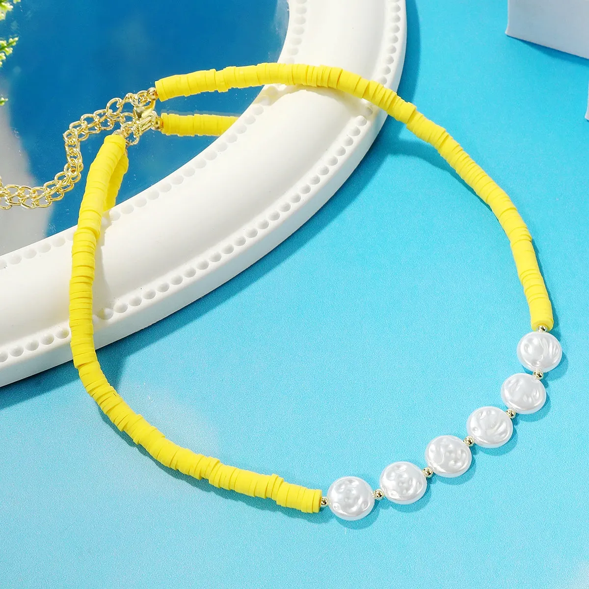 Pearl & Yellow Polymer Clay 18K Gold-Plated Beaded Necklace