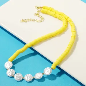 Pearl & Yellow Polymer Clay 18K Gold-Plated Beaded Necklace