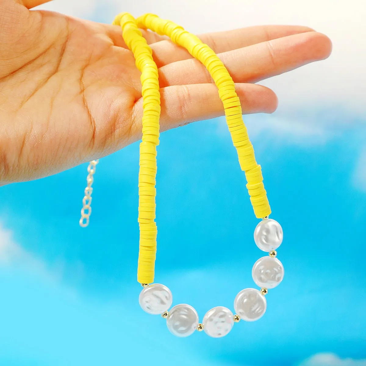Pearl & Yellow Polymer Clay 18K Gold-Plated Beaded Necklace