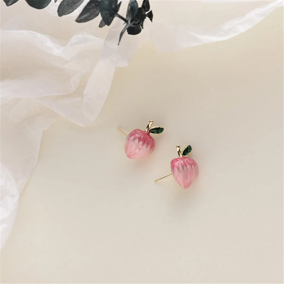 Pink & 18K Gold-Plated Peaches Stud Earrings