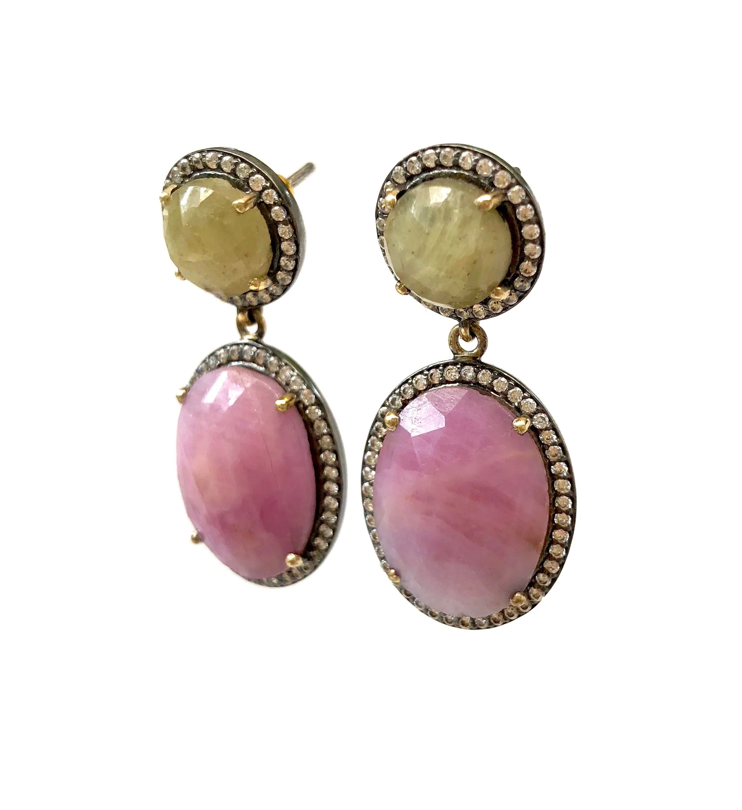 Pink & Yellow-Green Sapphire Earrings
