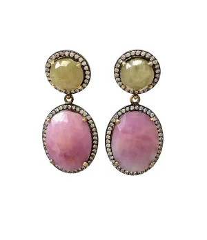 Pink & Yellow-Green Sapphire Earrings