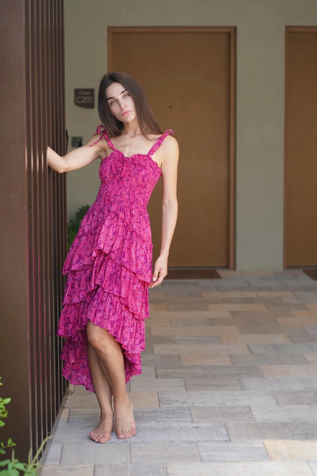 Pink paisley peacock dress