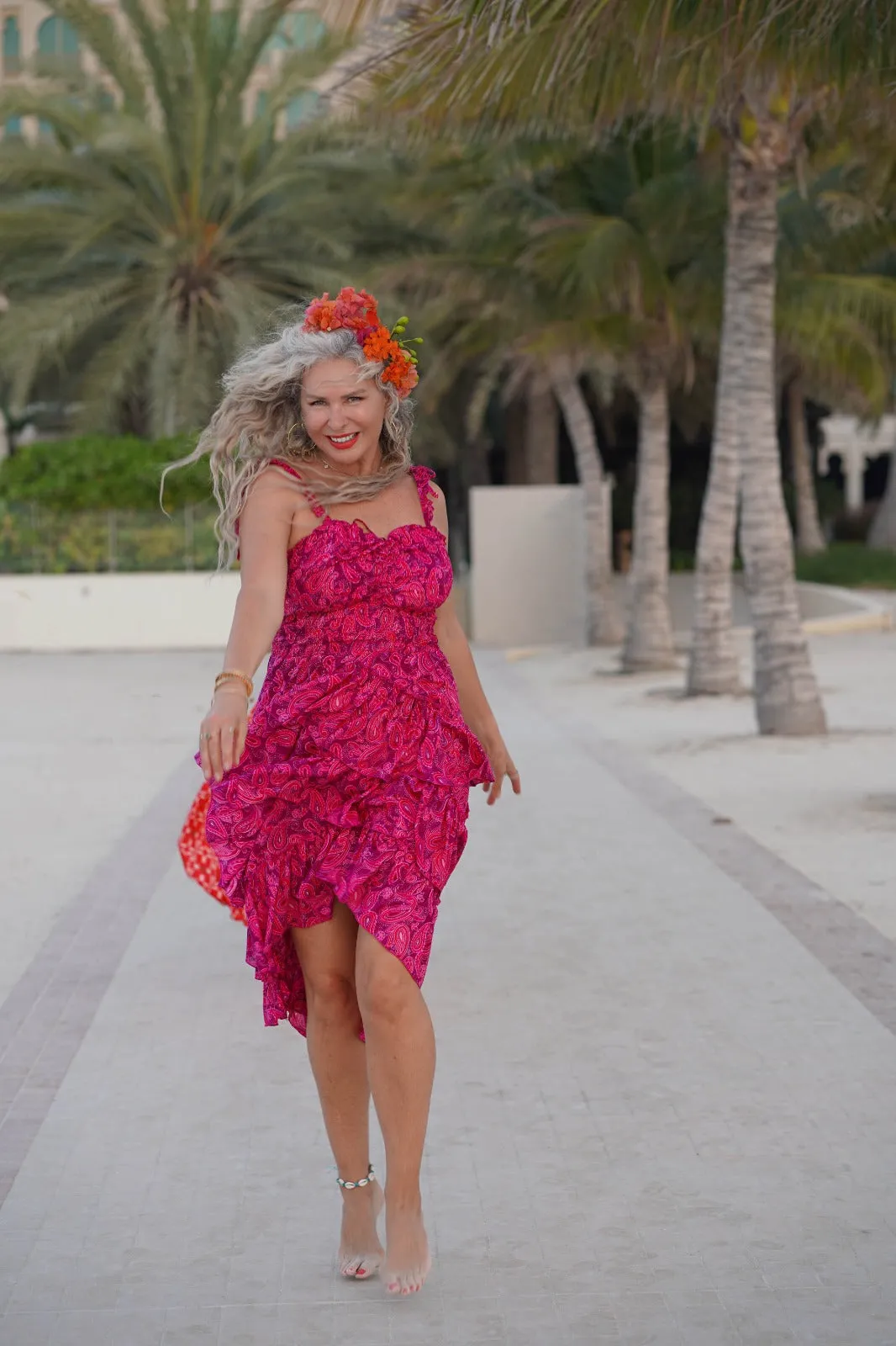Pink paisley peacock dress