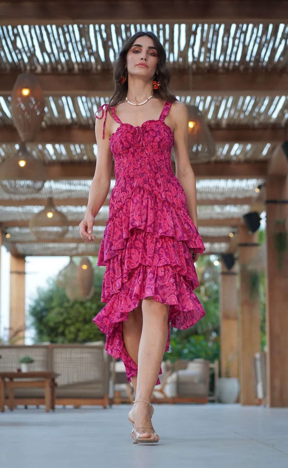 Pink paisley peacock dress