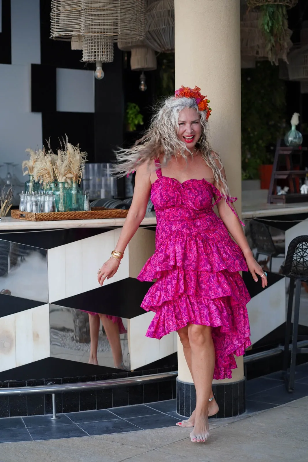 Pink paisley peacock dress