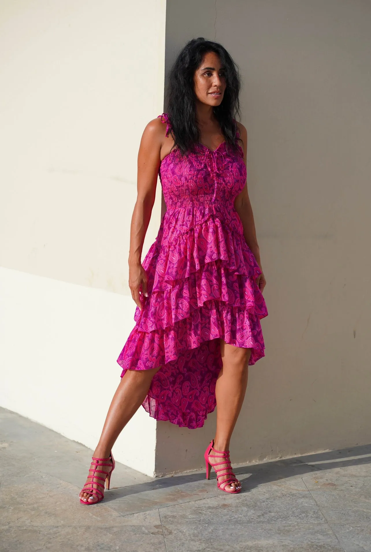 Pink paisley peacock dress