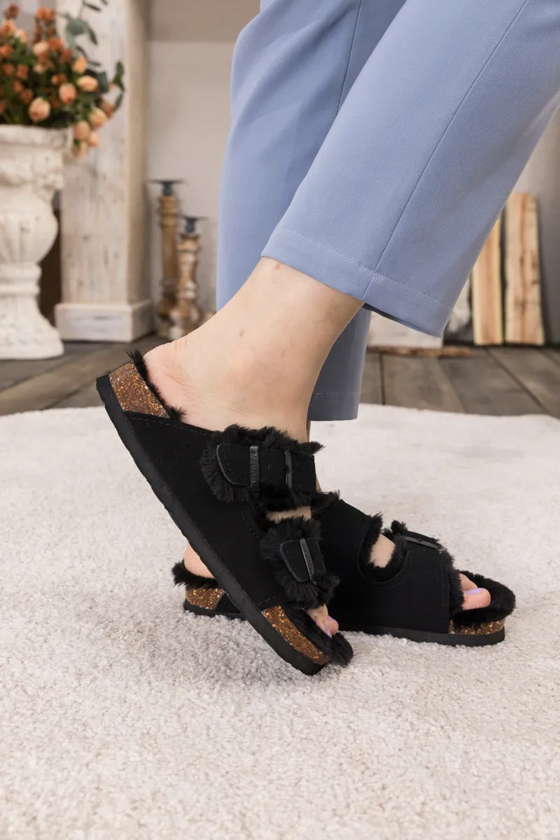 Plush Insole Dual-Strap Black Sandal Slide Shoes