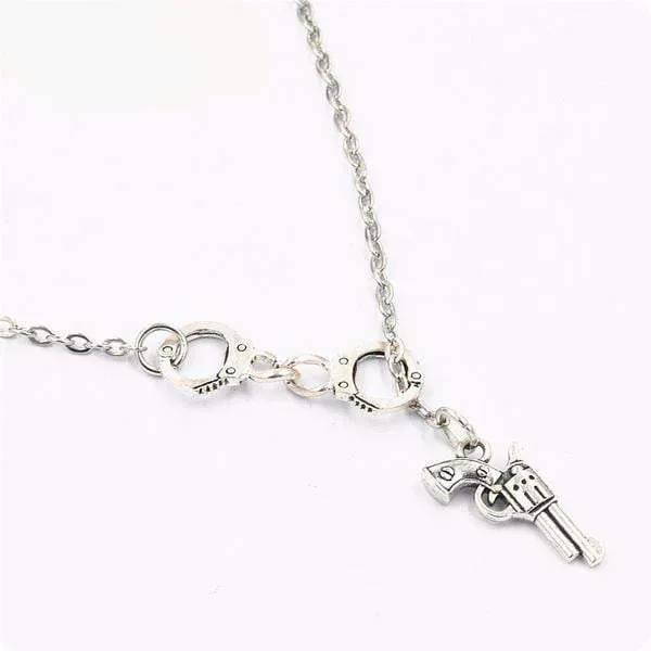 Police Charm Necklace - Cool Handcuff & Pistol Design!