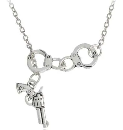 Police Charm Necklace - Cool Handcuff & Pistol Design!
