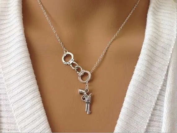 Police Charm Necklace - Cool Handcuff & Pistol Design!