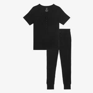 Posh Peanut Solid Ribbed Women's Short Sleeve Pajama Set - Black