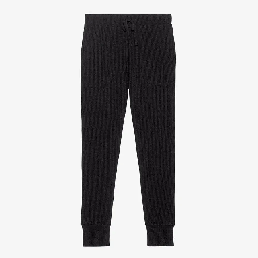 Posh Peanut Solid Ribbed Women's Short Sleeve Pajama Set - Black
