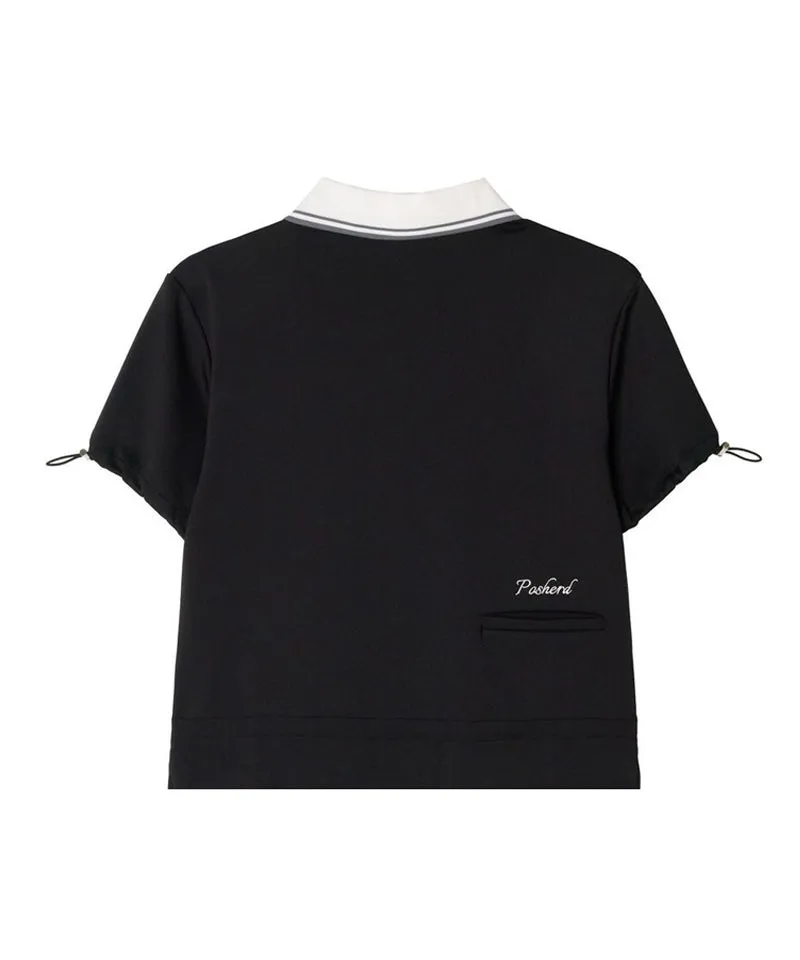 POSHERD String Frill Pique Top - Black