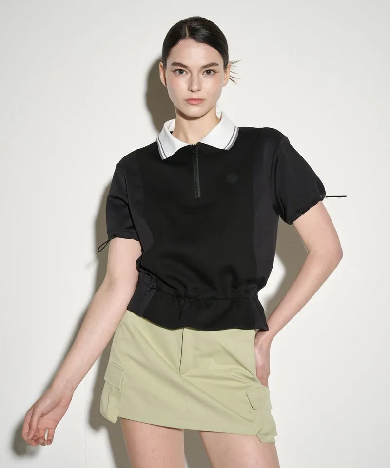 POSHERD String Frill Pique Top - Black