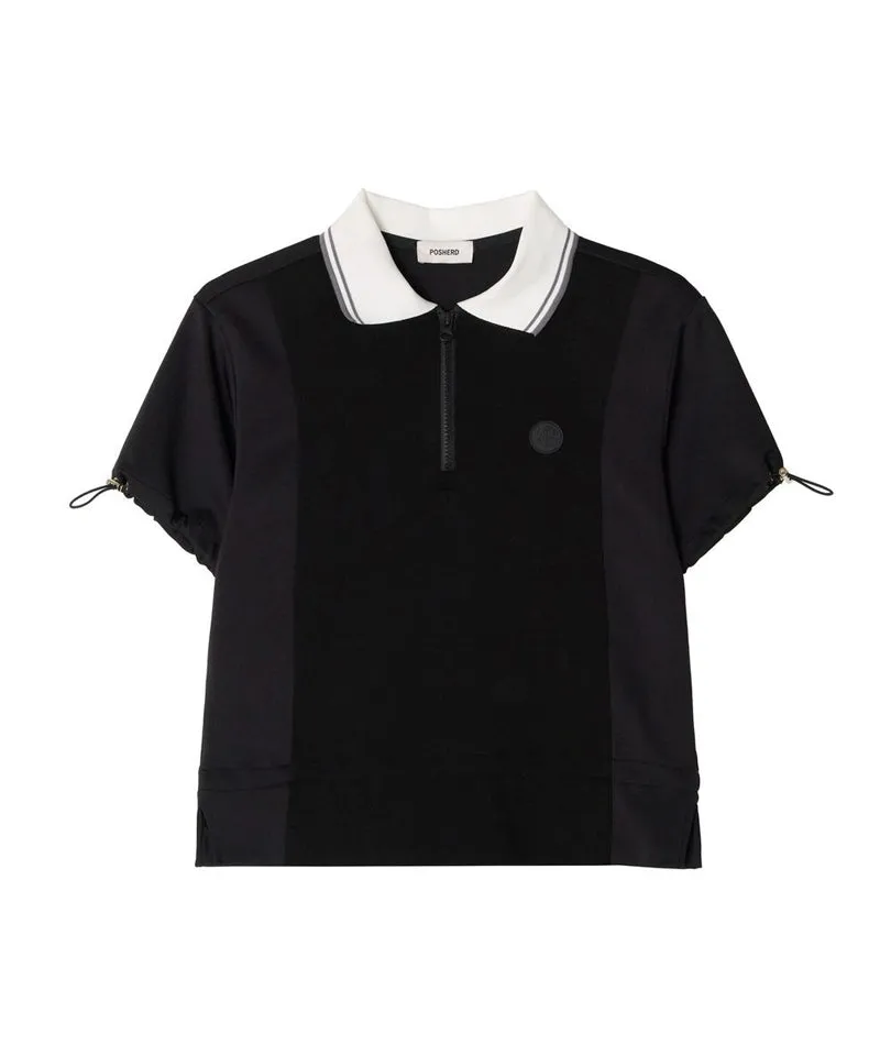 POSHERD String Frill Pique Top - Black