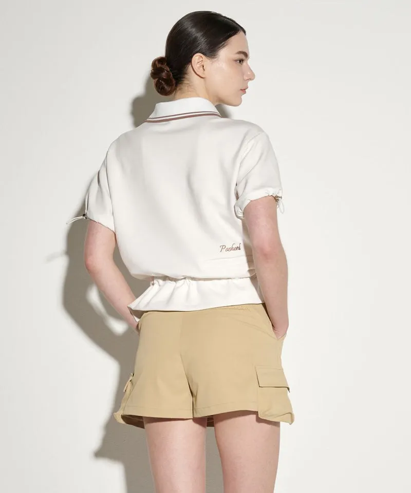 POSHERD String Frill Pique Top - Off-White