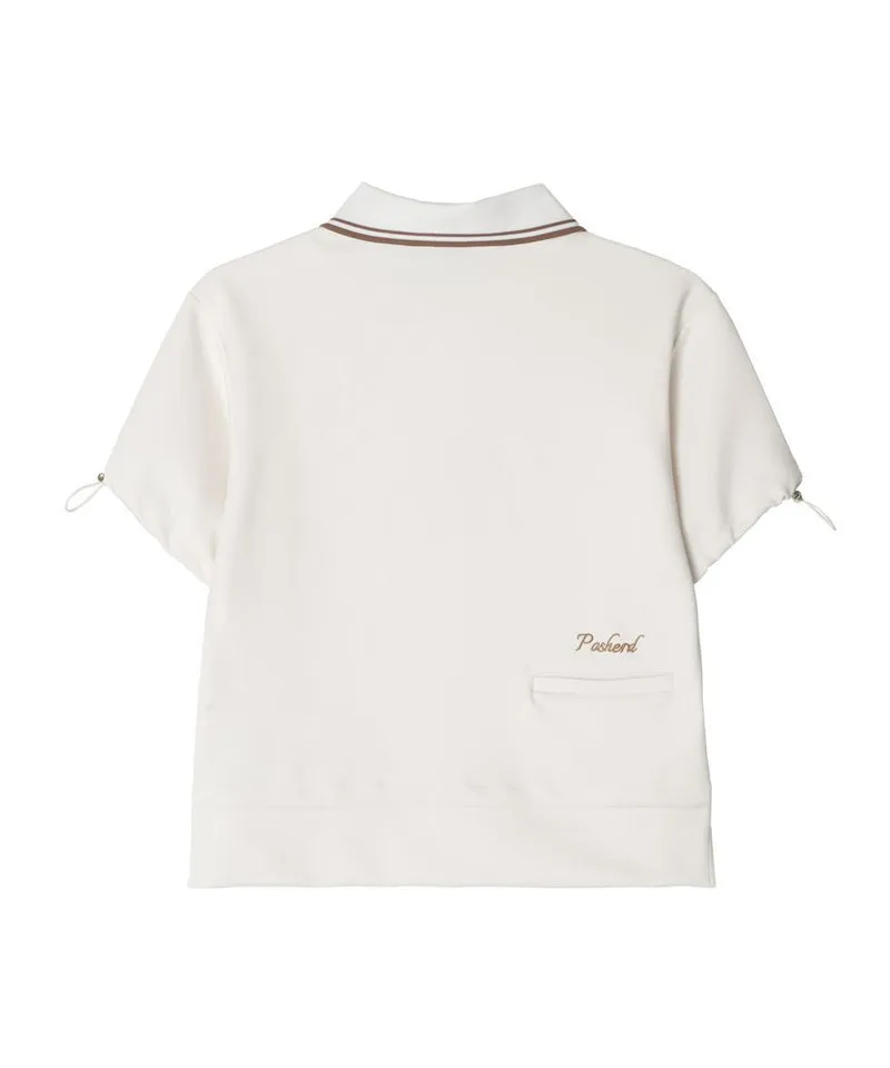 POSHERD String Frill Pique Top - Off-White
