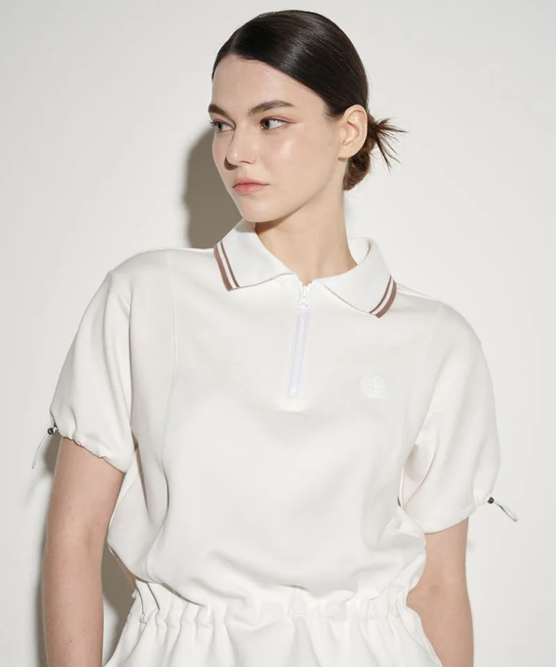 POSHERD String Frill Pique Top - Off-White