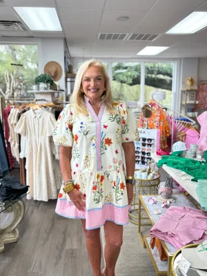 Puff Sleeve Floral Dress - Cream
