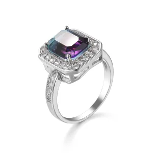 Purple-Blue Crystal & Cubic Zirconia Radiant-Cut Channel Halo Ring