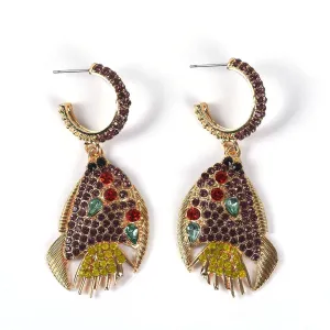 Purple Cubic Zirconia & 18K Gold-Plated Fish Drop Earrings