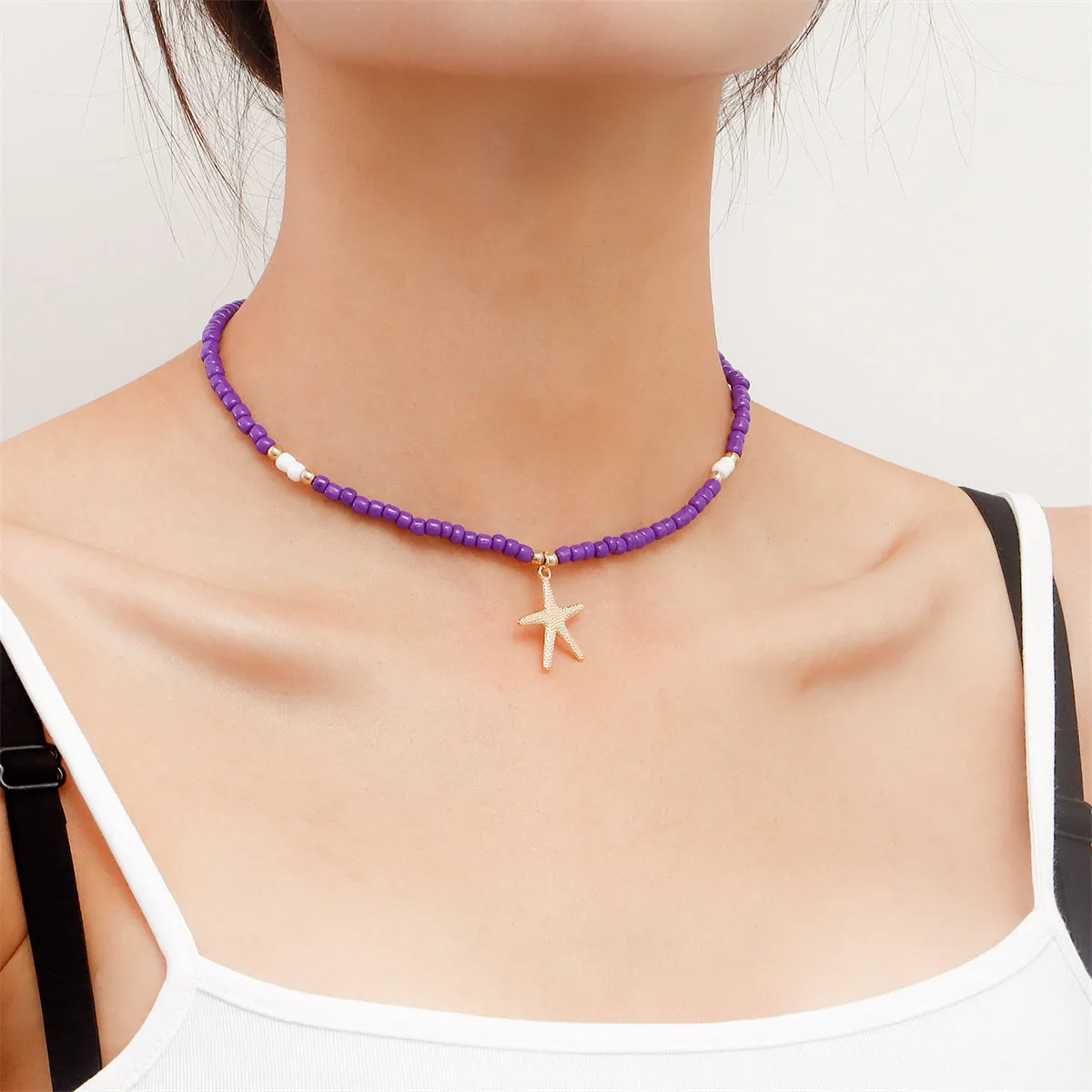 Purple Howlite & 18K Gold-Plated Beaded Starfish Pendant Necklace