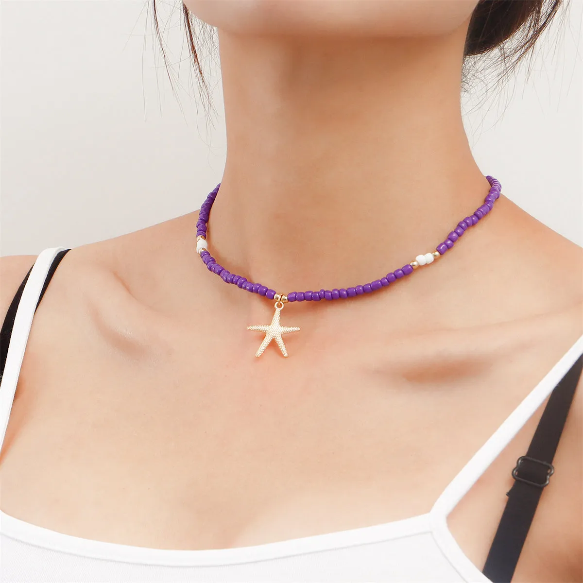 Purple Howlite & 18K Gold-Plated Beaded Starfish Pendant Necklace
