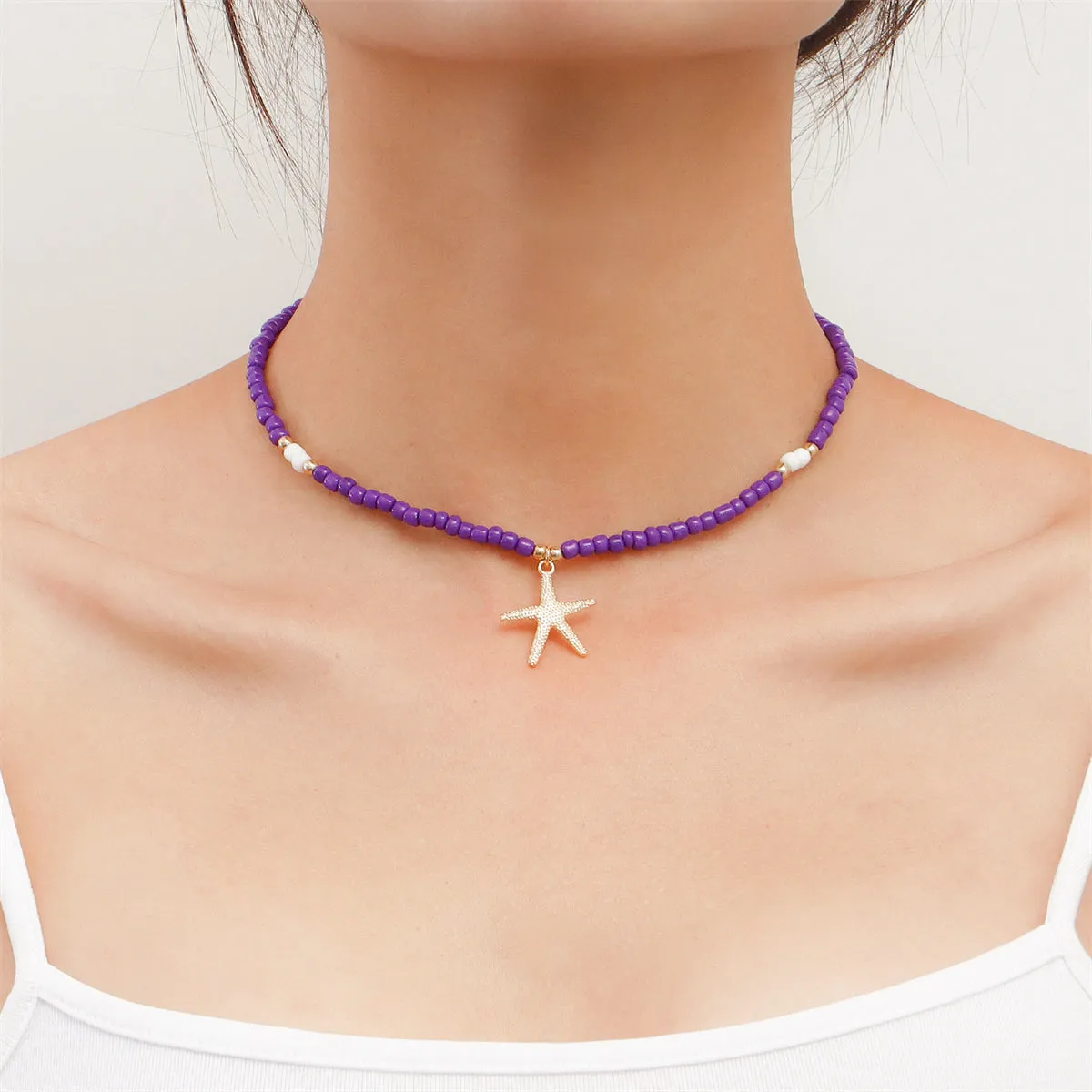 Purple Howlite & 18K Gold-Plated Beaded Starfish Pendant Necklace
