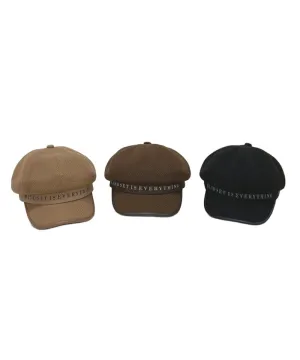 Q.C PLAY: Leather-Tone Gold-Plated Lettering Octagonal Hat - 3 Colors