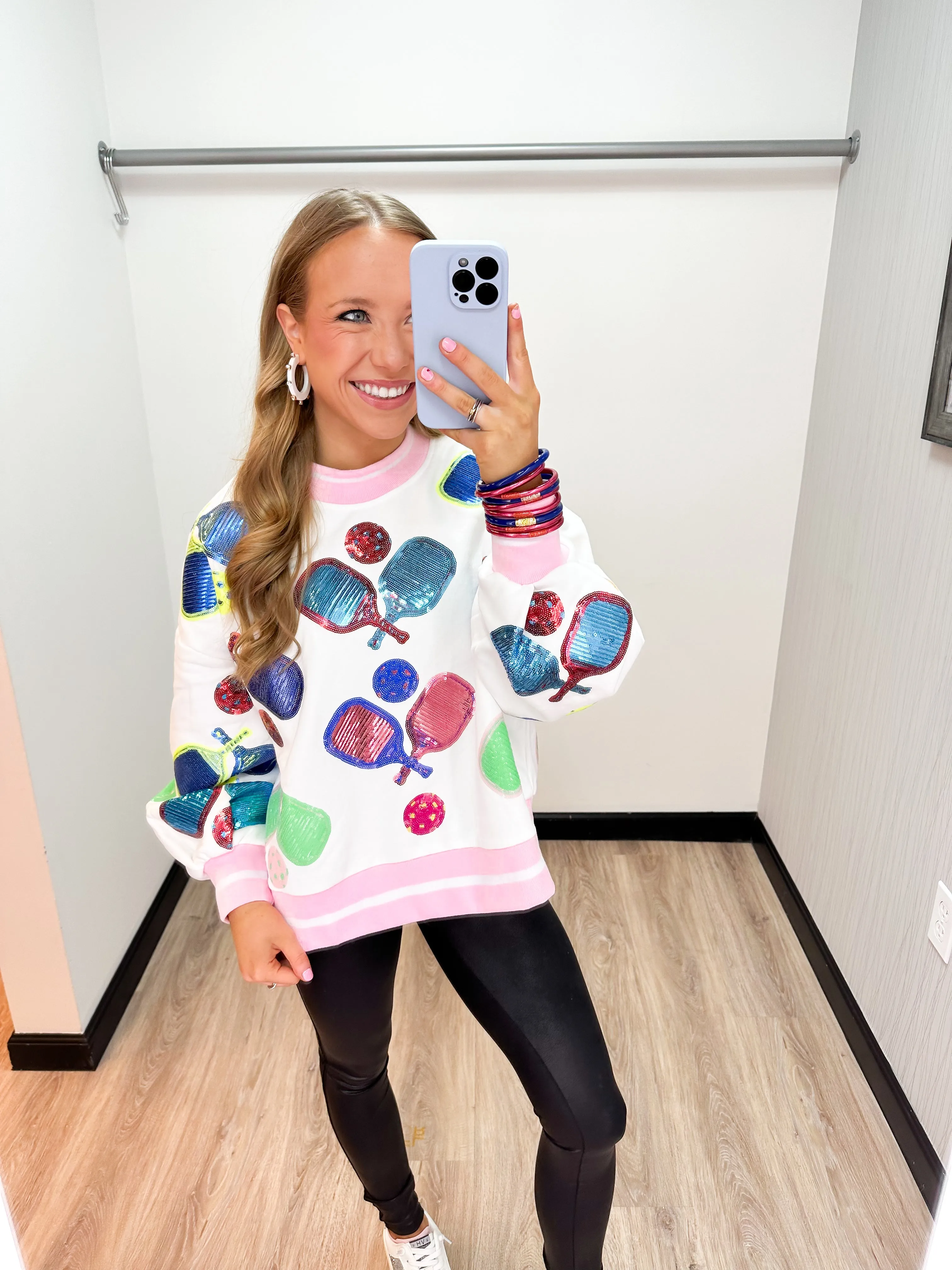 Queen of Sparkles White Multi Pickleball Sweatshirt