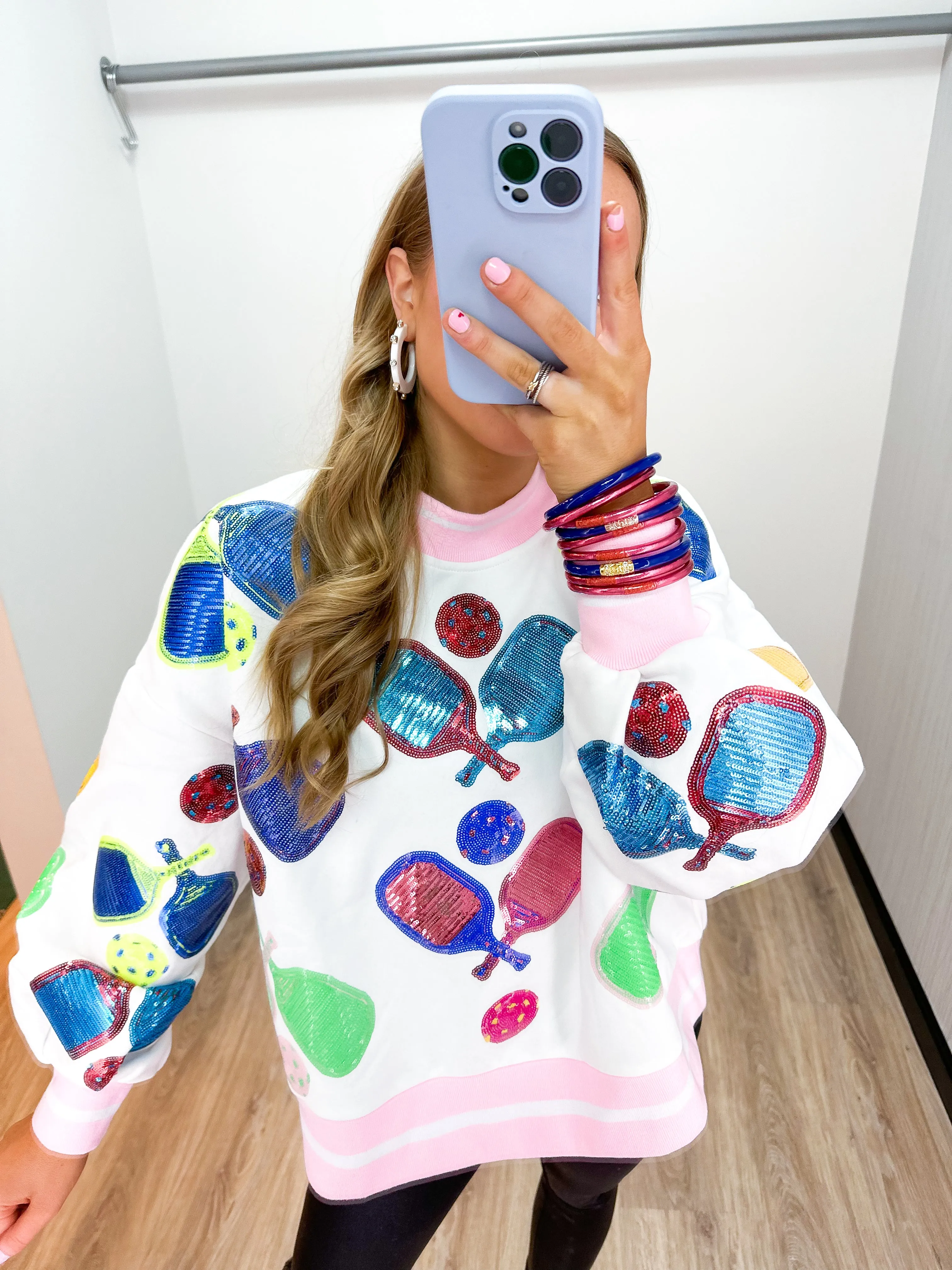Queen of Sparkles White Multi Pickleball Sweatshirt
