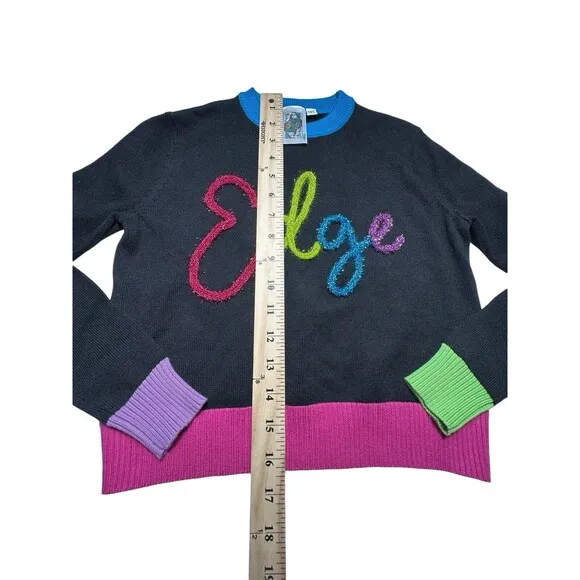Queen Of Sparkles Women's Size 3XS Edge Rainbow Black‎ Multicolor Sweater #U11-1