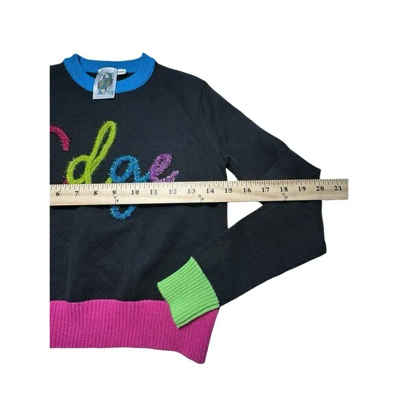 Queen Of Sparkles Women's Size 3XS Edge Rainbow Black‎ Multicolor Sweater #U11-1