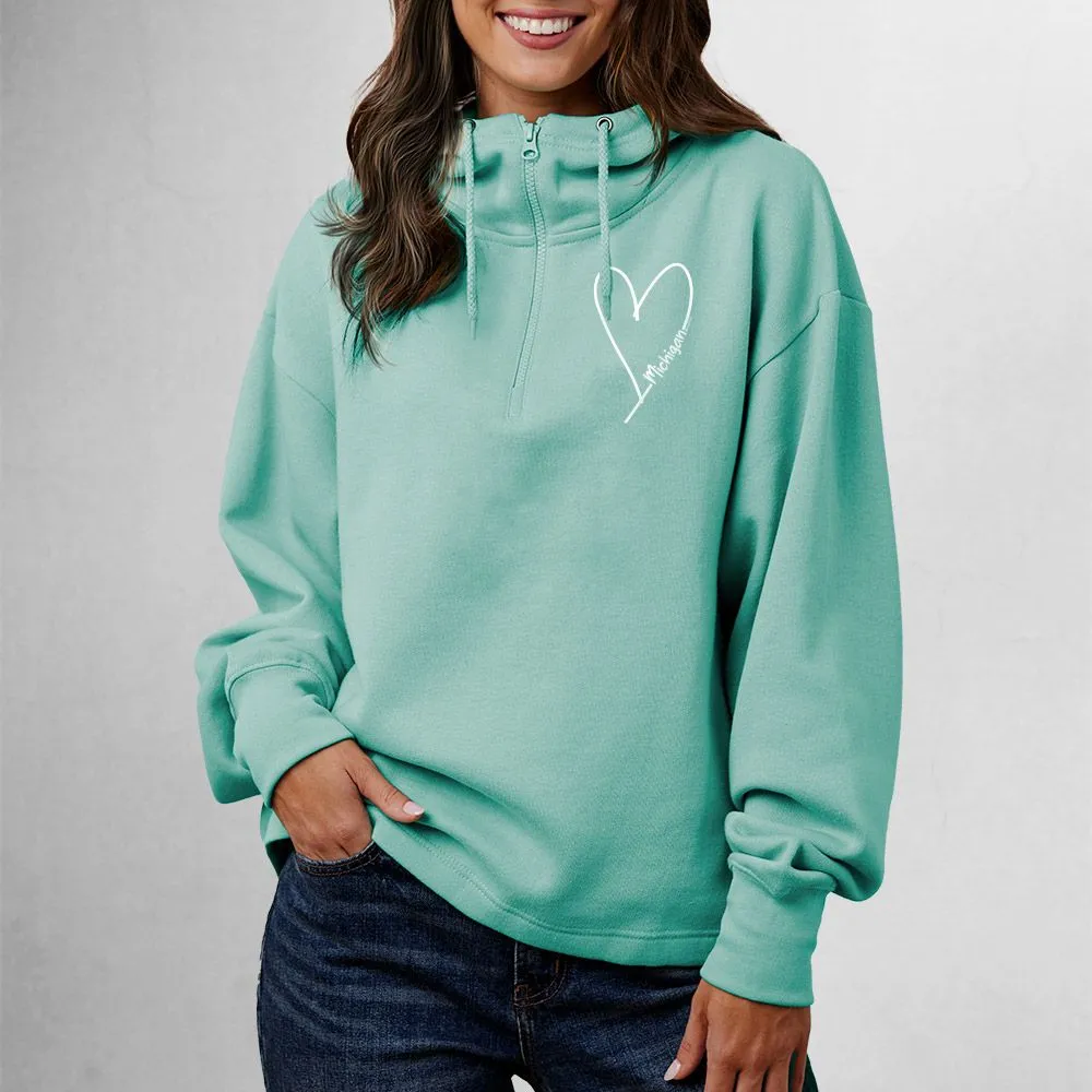 "Little Love" Women's Relaxed Fit 1/4 Zip Scuba Neck