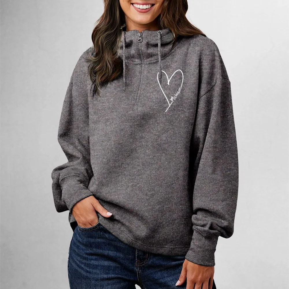 "Little Love" Women's Relaxed Fit 1/4 Zip Scuba Neck