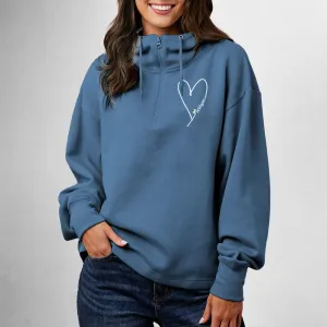 "Little Love" Women's Relaxed Fit 1/4 Zip Scuba Neck