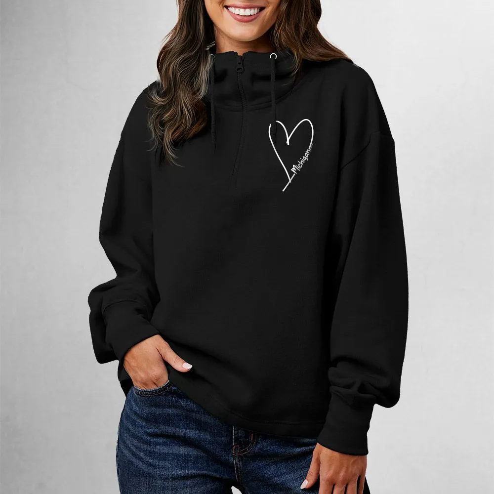"Little Love" Women's Relaxed Fit 1/4 Zip Scuba Neck