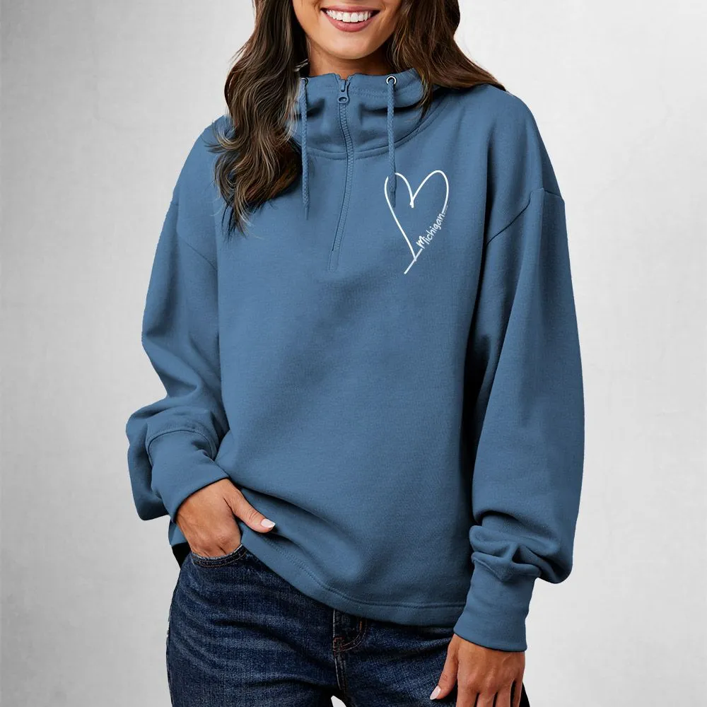 "Little Love" Women's Relaxed Fit 1/4 Zip Scuba Neck