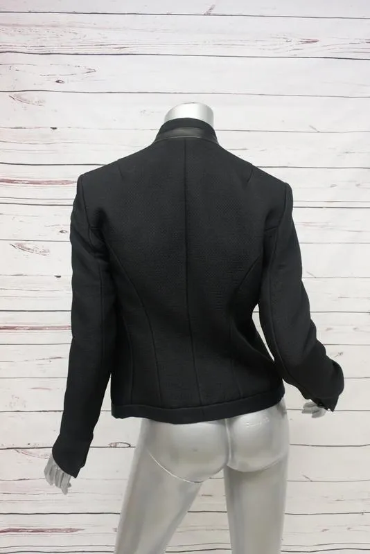 Rag & Bone Blazer Waverly Black Textured Cotton-Blend Size 4 Leather-Trim Jacket