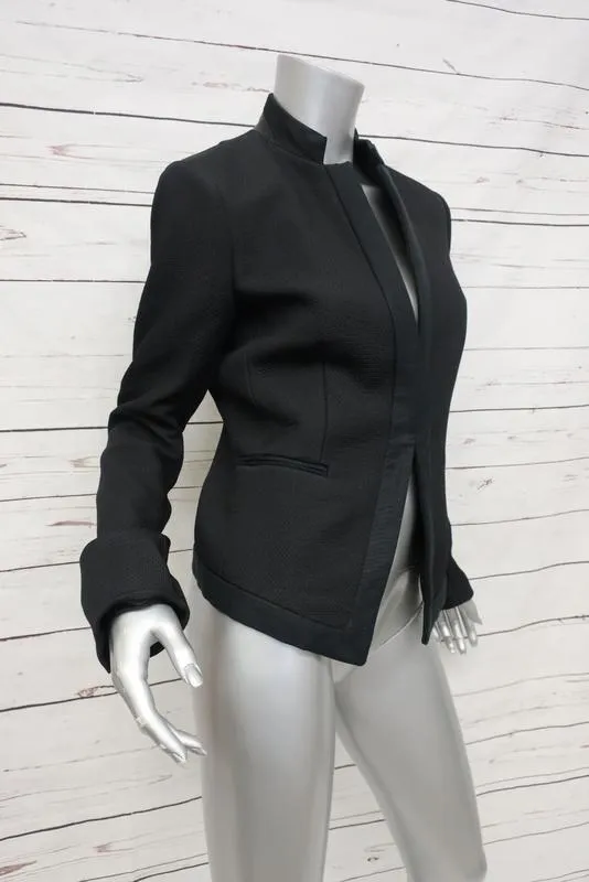 Rag & Bone Blazer Waverly Black Textured Cotton-Blend Size 4 Leather-Trim Jacket