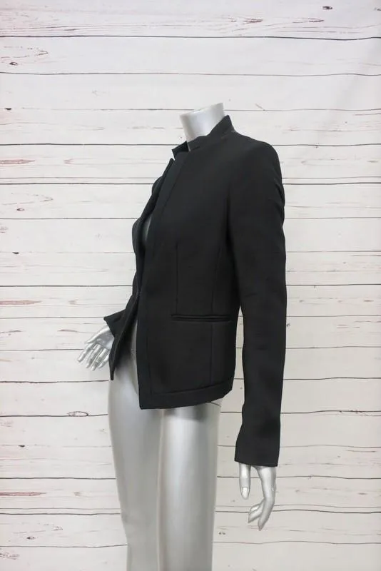 Rag & Bone Blazer Waverly Black Textured Cotton-Blend Size 4 Leather-Trim Jacket