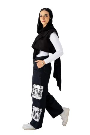 Raven High-Waisted Metallic Pocket Cargo Jeans
