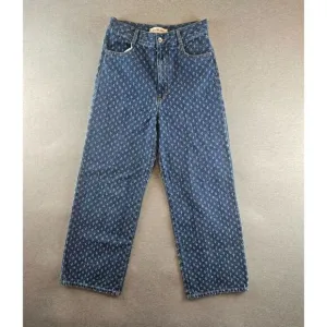 RAY BEAMS Women's Jacquard Denim Pants Indigo Short Fringe Embroidered Sz 1 27W‎
