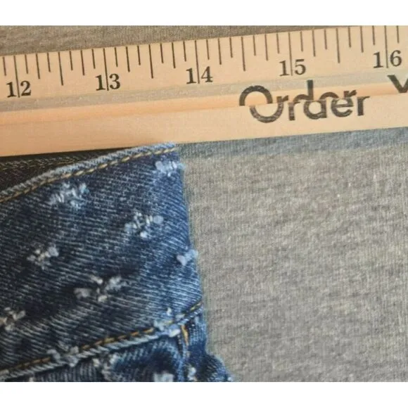 RAY BEAMS Women's Jacquard Denim Pants Indigo Short Fringe Embroidered Sz 1 27W‎