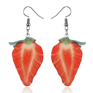 Red Acrylic & Silver-Plated Strawberry Drop Earrings