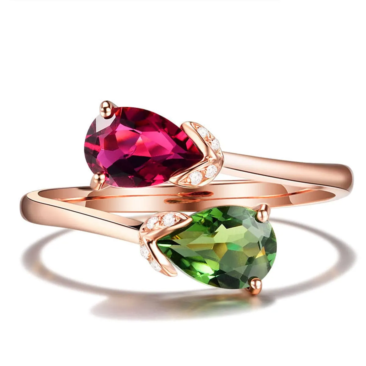 Red & Green Crystal & Cubic Zirconia Bypass Ring