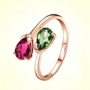 Red & Green Crystal & Cubic Zirconia Bypass Ring